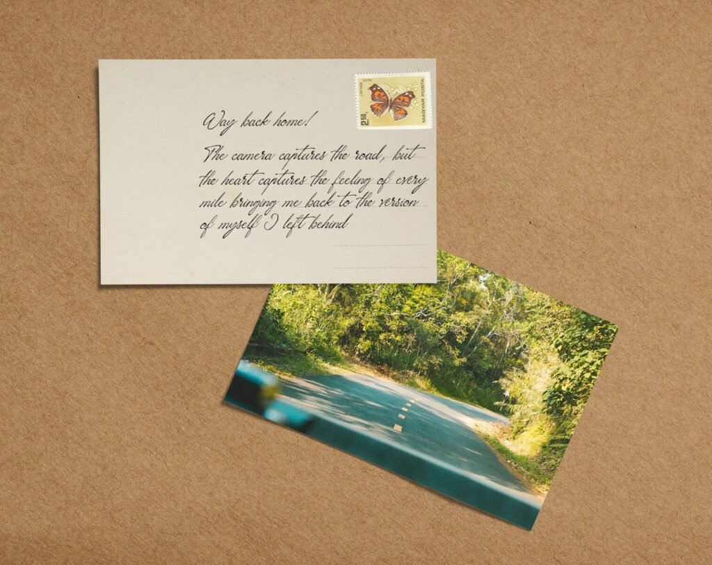 Envelope and photograph on brown background