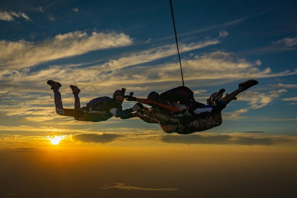 a group of people skydiving