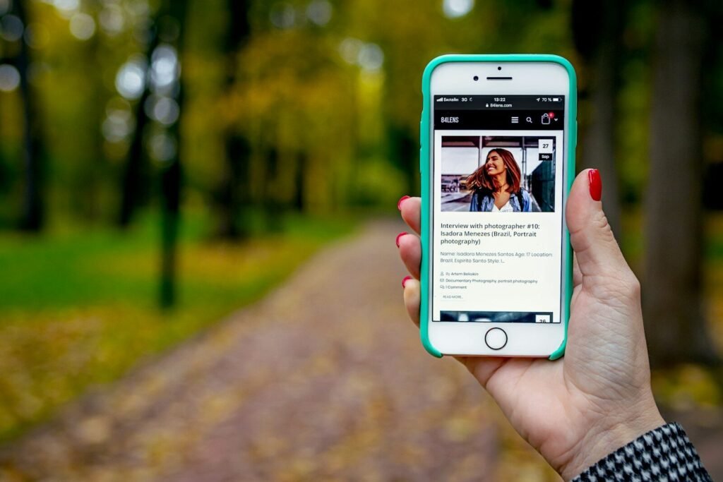 iPhone 6 displaying woman wearing blue jacket