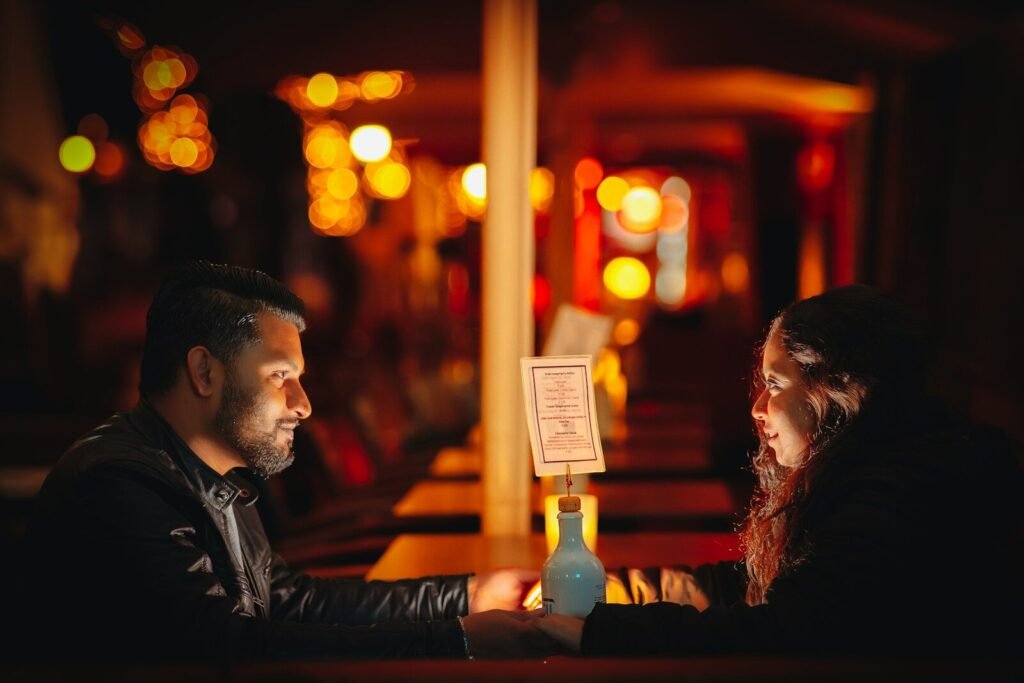 A man and a woman sitting at a table
